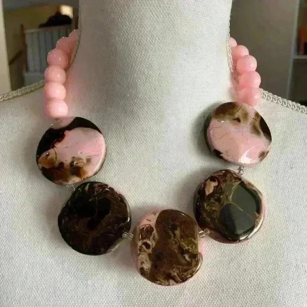 Vintage Necklace Pink Brown Oversized
